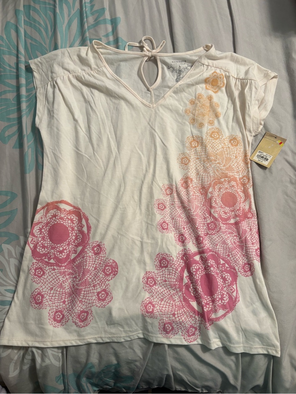 Sonoma Cream Tunic with Pink and Peach Floral Ombre